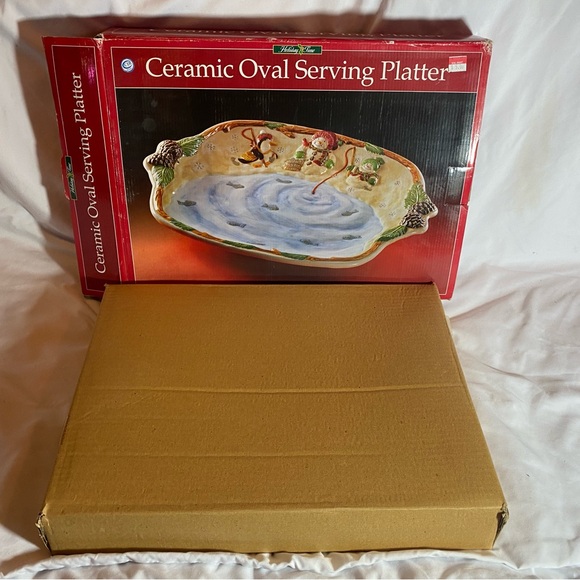 Vintage NOS Holiday Time 17" Christmas Platter Snowman Penguin - Picture 3 of 7